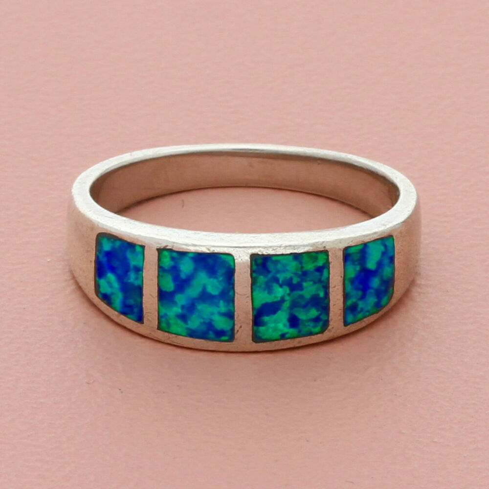 sterling silver fire opal band ring size 8